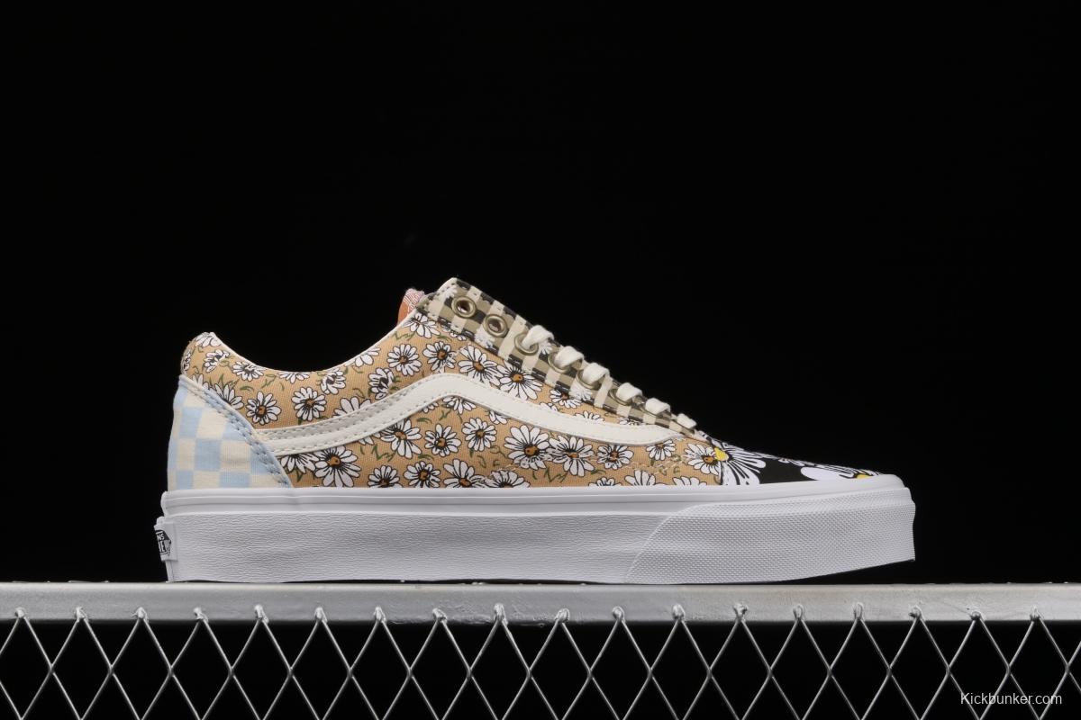 Vans Old Skool PEACEMINUSONE small chrysanthemum plaid low-top casual board shoes VN0A702J4201