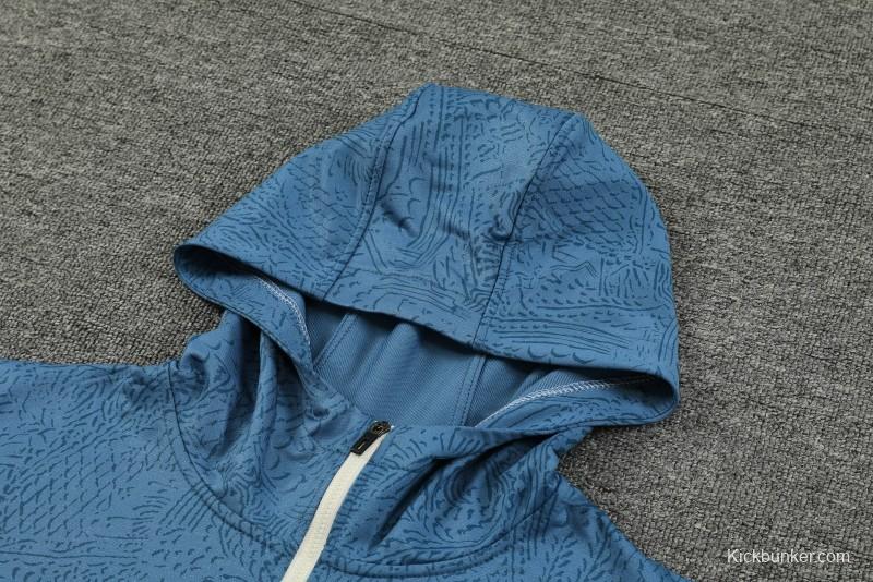 23/24 Olympique Marseille Blue Half Zipper Hoodie Jacket +Pants