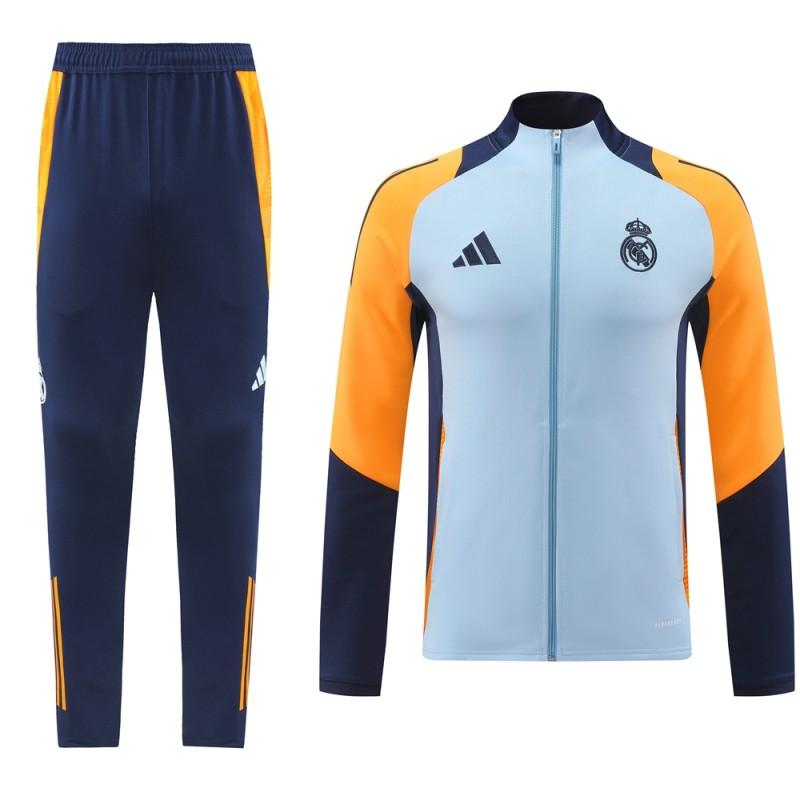 24/25 Real Madrid Light Blue/Yellow Full Zipper Jacket +Long Pants