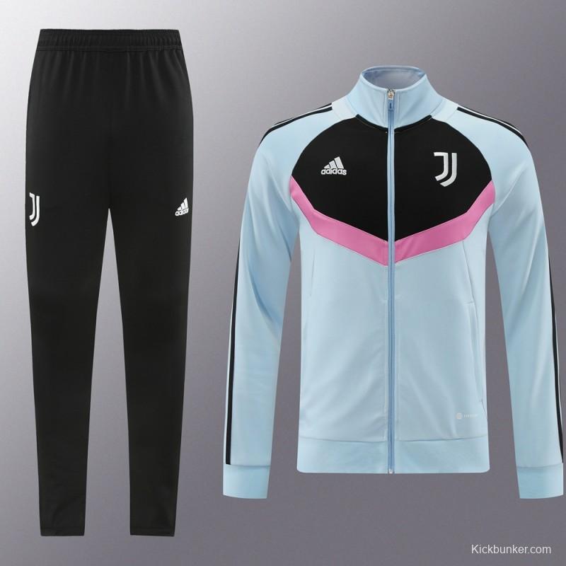 24/25 Juventus Light Blue/Black Full Zipper Jacket +Long Pants