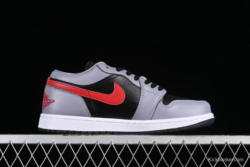 Nike Air Jordan 1 Low AJ1 Basketball Shoes in Grey Black with Red Swoosh - FZ4183-002