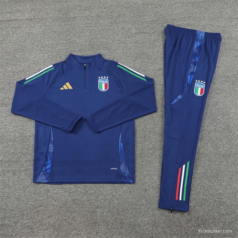 2024 Italy Navy Half Zipper Jacket+Long Pants