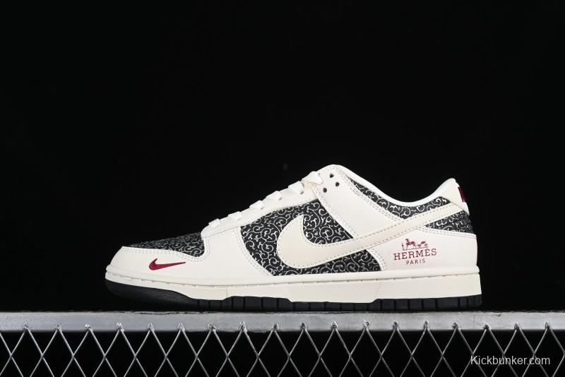 Nike SB Dunk Low Hermes Collaboration - Beige Swoosh Anniversary High-End Custom Low-Top Casual Skate Shoes - XD6188-038