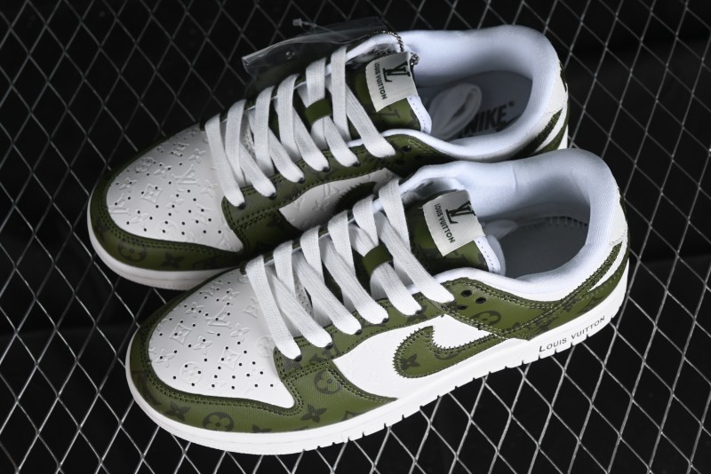 Nike SB Dunk Low LV Collaboration - Embroidered White Green Print Anniversary High-End Custom Low-Top Casual Sneakers - DQ1098-362