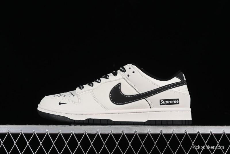 Nike SB Dunk Low Supreme Collaboration - Beige Black Canvas Anniversary Custom Low-Top Casual Skate Shoes - BB8657-515