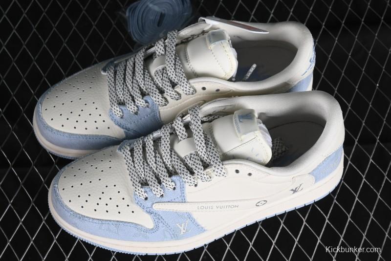 Nike Travis Scott x Fragment Design x Jordan Air Jordan 1 Low OG SP AJ1 LV Peacock Blue Low-top Casual Sneakers - LJ5188-003