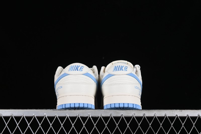 Nike SB Dunk Low LV Collaboration - Beige Blue Double Swoosh Print Anniversary Custom Low-Top Casual Sneakers - CF3688-005