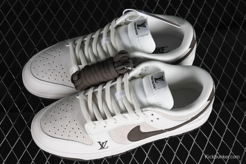 Nike SB Dunk Low LV Collaboration Anniversary Edition Premium Custom Suede Brown Swoosh Low-Top Casual Skate Shoes - LV6188-001