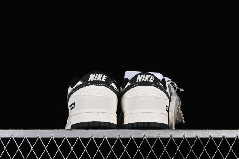 Nike SB Dunk Low Supreme Collaboration - Beige Black Canvas Anniversary Custom Low-Top Casual Skate Shoes - BB8657-515