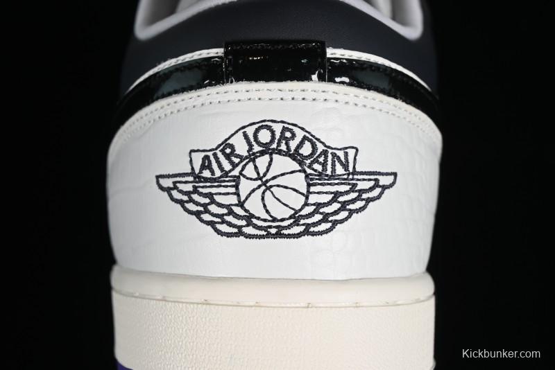 Nike Air Jordan 1 Low SE Casual Sneakers in Black White with Metallic Purple Accents - HF5759-101