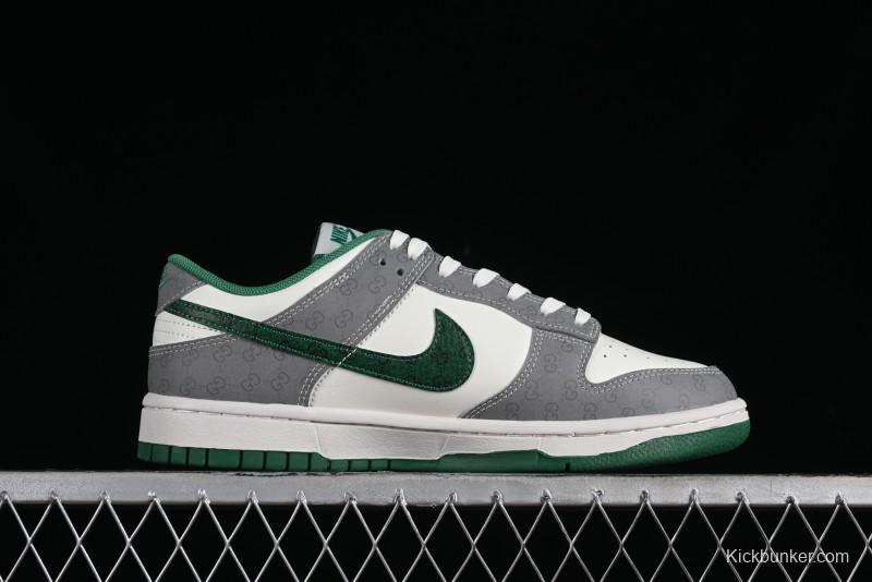Nike SB Dunk Low Gucci Collaboration - Double G Grey Green Swoosh Anniversary Custom Low-Top Casual Skate Shoes - SF1588-134