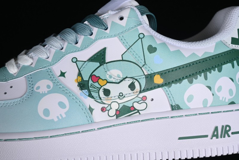 Nike Air Force 1 '07 Low Witch Collaboration Custom Leather Sneakers with Skull and Gradient White-Green Design - CW2288-111