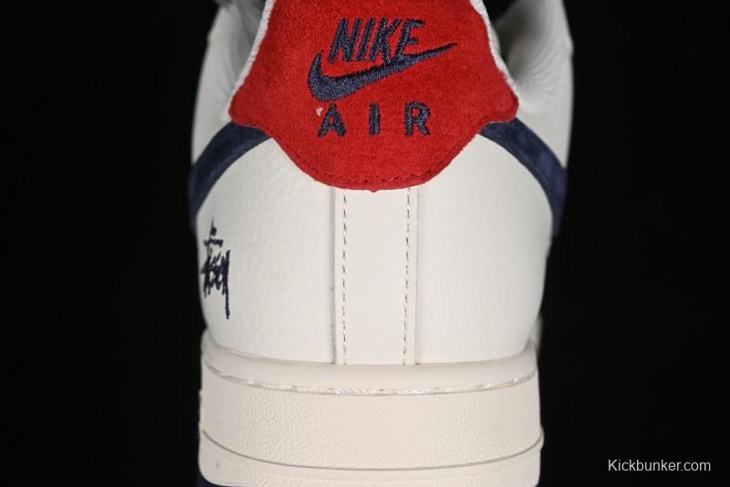 Nike Air Force 1 '07 Low Stussy Collaboration - Blue Red Print Low-Top Casual Sneakers - XZ3318-566