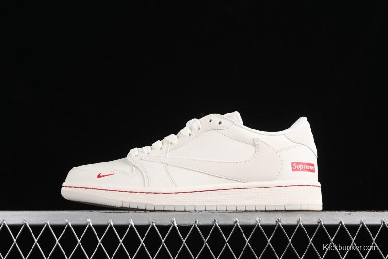 Nike Travis Scott x Fragment Design x Air Jordan 1 Low OG SP AJ1 Supreme Collaboration - Classic Off-White Low-Top Lifestyle Sneakers - XY2688-104