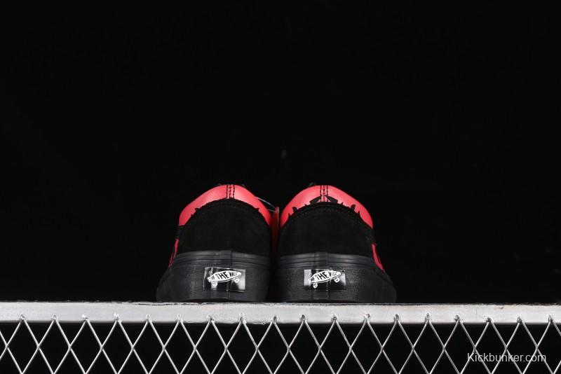 Vans Knu Skool High Street American Retro Canvas Skate Shoes in Black Red - VN0009BCRTU