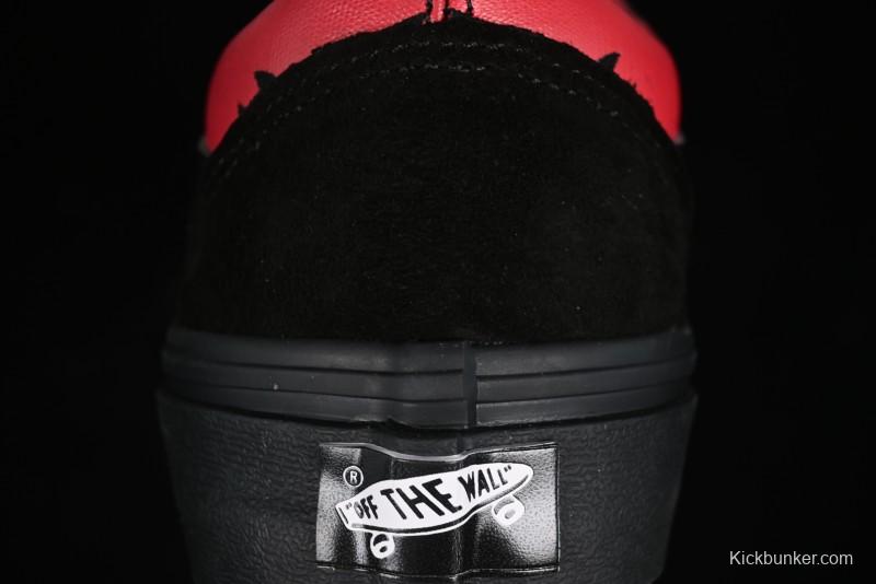 Vans Knu Skool High Street American Retro Canvas Skate Shoes in Black Red - VN0009BCRTU