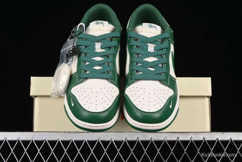 Nike SB Dunk Low Stussy Collaboration - Dark Green Anniversary Custom Low-Top Casual Skate Shoes - BB9898-005