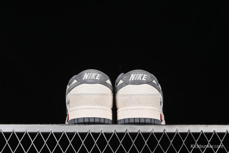 Nike SB Dunk Low x Supreme x Stussy Anniversary Customized Sneakers in Off-White Grey Check - SJ2068-272
