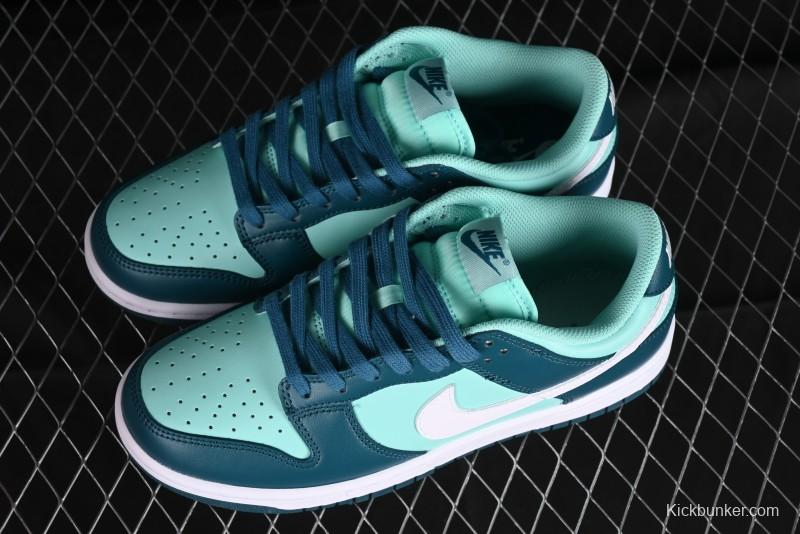 Nike Dunk Low SB Skateboarding Shoes in White and Geode Teal - DD1503-301