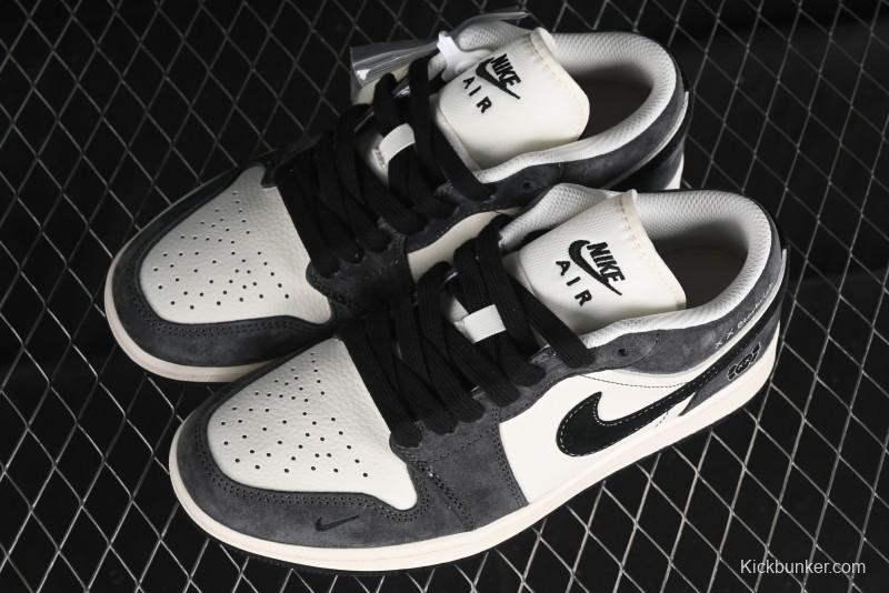 Nike Air Jordan 1 Low Retro Basketball Shoes - Black Velvet Pig Collaboration Custom Design - SJ9950-016