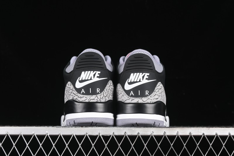 Nike Air Jordan 3 Retro Black Cement Sneakers with Visible Air Cushion - DN3707-010