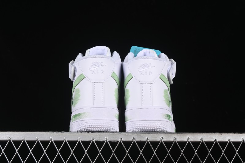 Nike Air Force 1 '07 Mid Hand-Painted White Green with Swoosh Shadow and Strap - CW2289-111
