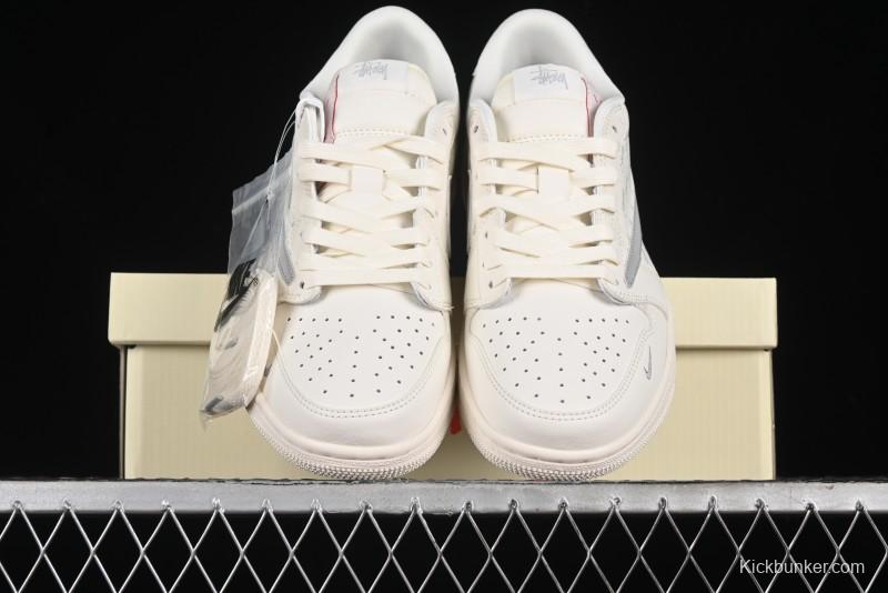 Nike Travis Scott x Fragment Design x Air Jordan 1 Low OG SP AJ1 Retro Sneakers with Reverse Swoosh - SJ2068-115
