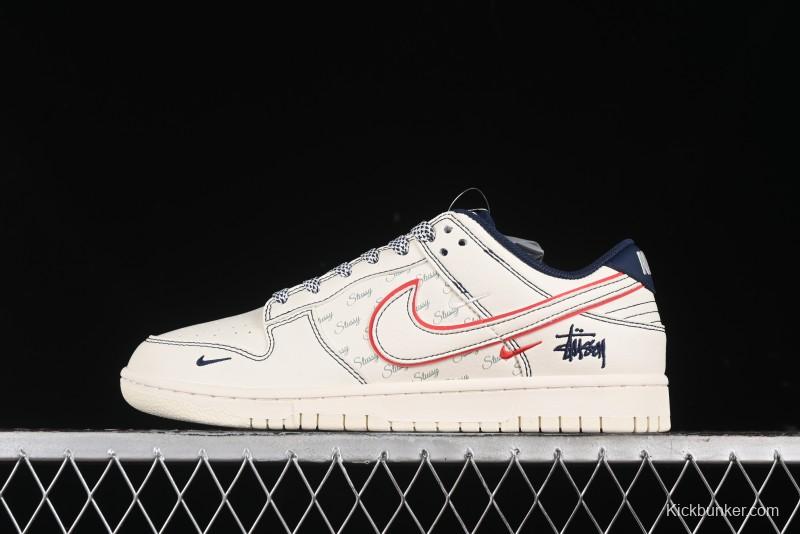 Nike SB Dunk Low Stussy Collaboration - Black Red Bunny Anniversary Custom Low-Top Casual Sneakers - XY1688-012