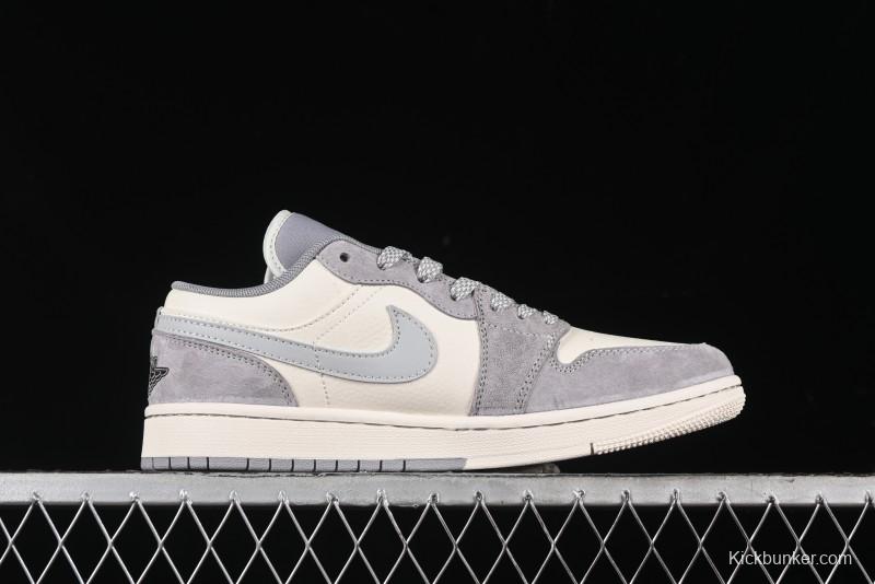 Nike Air Jordan 1 Low Stussy Collaboration - Light Bone Grey Dual-Tone Premium Custom Retro Basketball Shoes - SJ9950-045