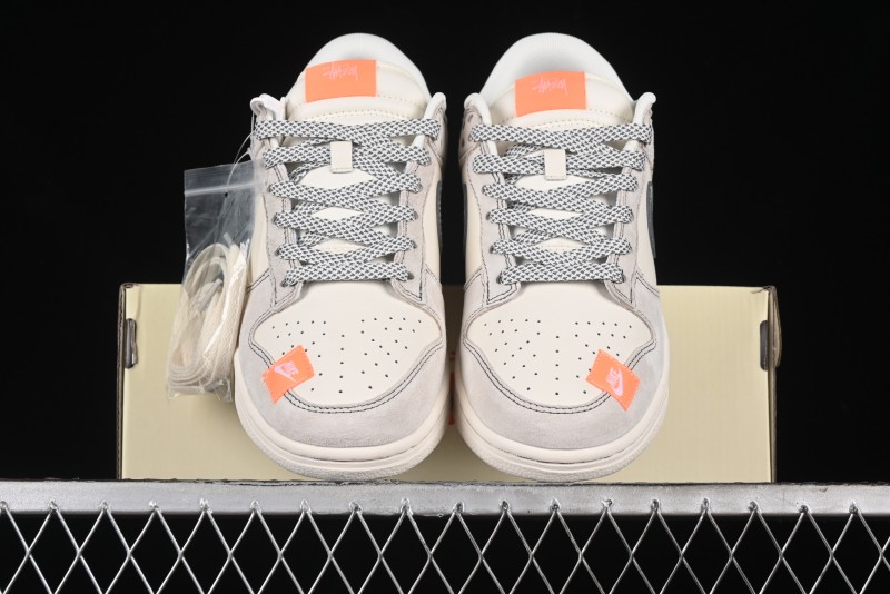 Nike SB Dunk Low Stussy Collaboration Patch Grey White Dark Grey Swoosh Anniversary Custom Low-Top Casual Skate Shoes - MM1089-024