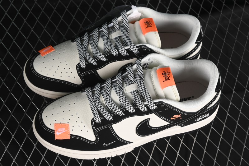 Nike SB Dunk Low Stussy Collaboration - Patchwork Cream Black Swoosh Anniversary Custom Low-Top Casual Skate Shoes - MM1089-023