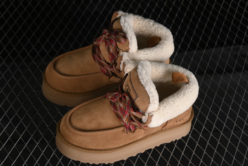 UGG Classic Mini II Fur Lace-Up Platform Short Boots with Treadlite Outsole - 1143954