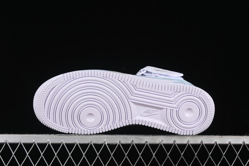 Nike Air Force 1 '07 Mid Light Blue Hand-Painted Cracked Three Stripes Shadow Mid-Top Casual Sneakers - CW2289-111