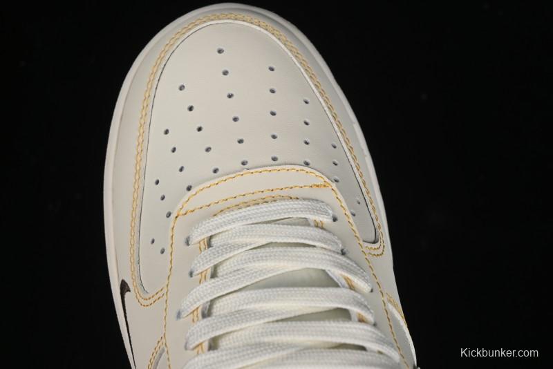 Nike Air Force 1 '07 Low UN Collaboration Casual Sneakers in Off-White with Yellow Stitch - KK3333-002