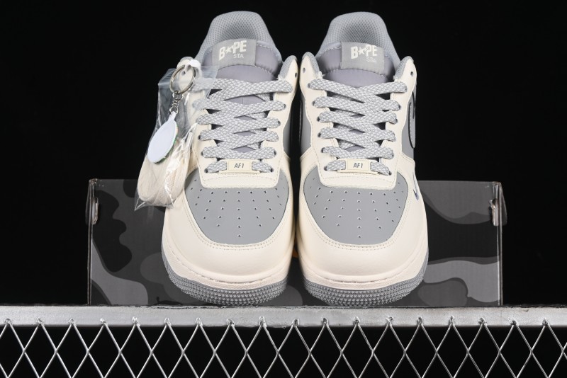 Nike Air Force 1 '07 Low Bape Collaboration - Off White Grey Low Top Casual Sneakers - BB6566-207