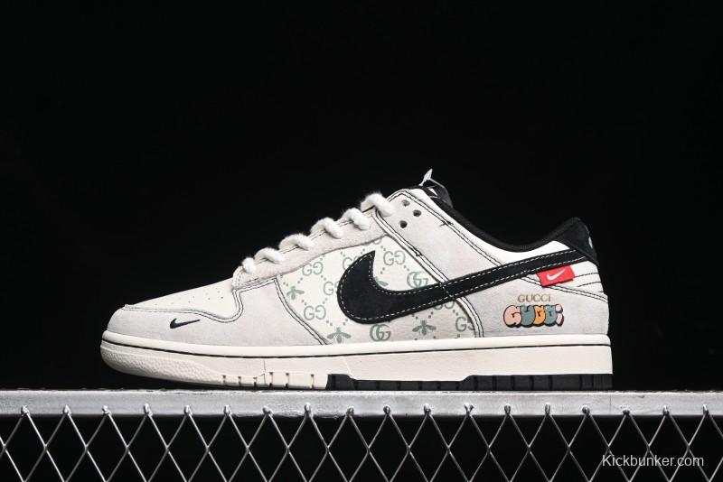 Nike SB Dunk Low Gucci Collaboration - Bumblebee Series Grey Black Hook Anniversary High-End Custom Low-Top Casual Skate Shoes - MM1089-029