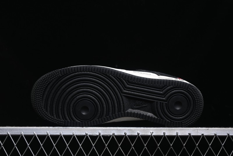 Nike Air Force 1 '07 Low Stussy Collaboration - Black White Double Swoosh Red Tag Low-Top Casual Sneakers - SJ6698-012