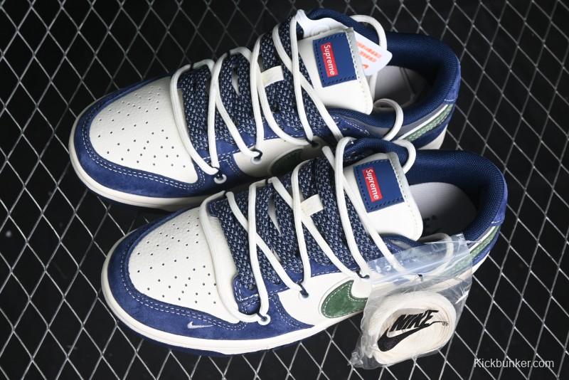 Nike SB Dunk Low Supreme Collaboration - Double Force Blue Lace-Up Anniversary High-End Custom Low-Top Casual Skate Shoes - XS1186-101