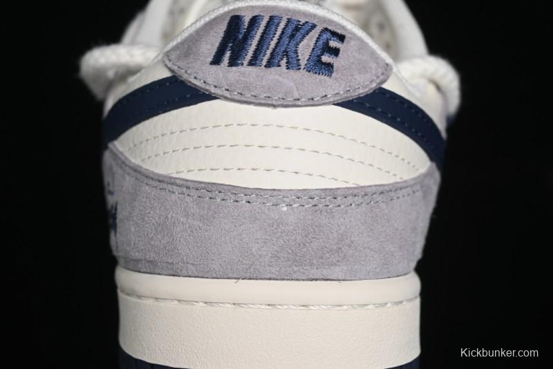 Nike SB Dunk Low Stussy Collaboration - Navy Blue Embroidery Swoosh Anniversary Custom Low-Top Casual Sneakers - SJ2068-296