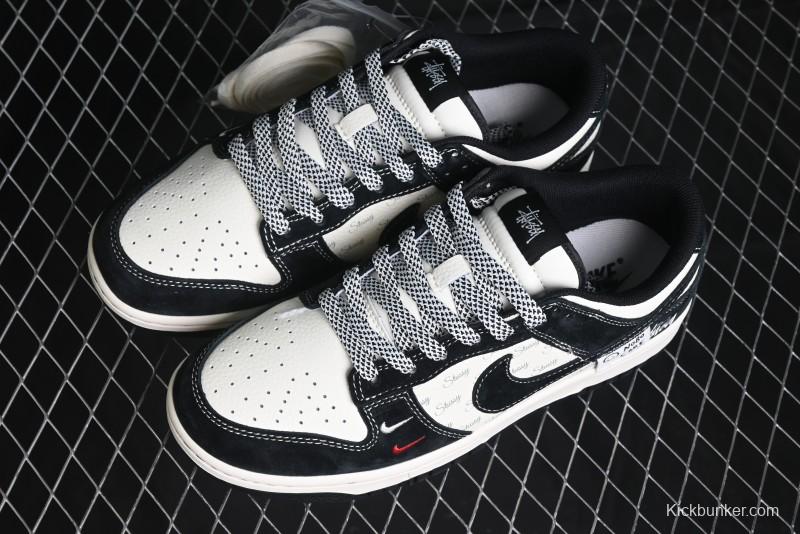 Nike SB Dunk Low Stussy Triple Collaboration - Patchwork Black Swoosh Anniversary Custom Low-Top Casual Skate Shoes - YX5066-222