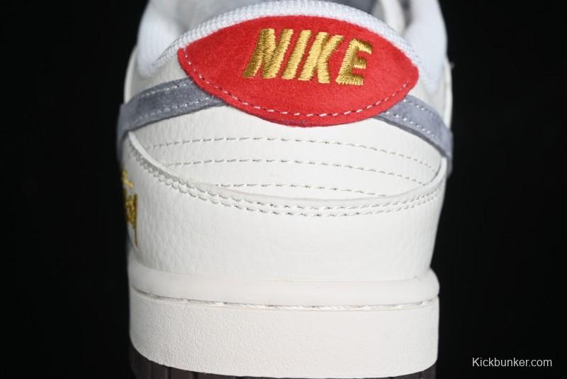 Nike SB Dunk Low Stussy Collaboration - Beige Grey Gold Embroidery Anniversary High-End Custom Low-Top Casual Skate Shoes - XS1086-001