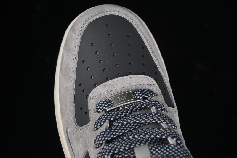 Nike Air Force 1 '07 Low Stussy Collaboration - Grey Pigskin Blue Sole Low-Top Casual Sneakers - SJ6698-005