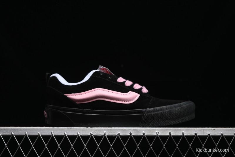 Vans Knu Skool Low Top Retro Sneakers in Black Pink with Big Logo - VN0009QC6BT1