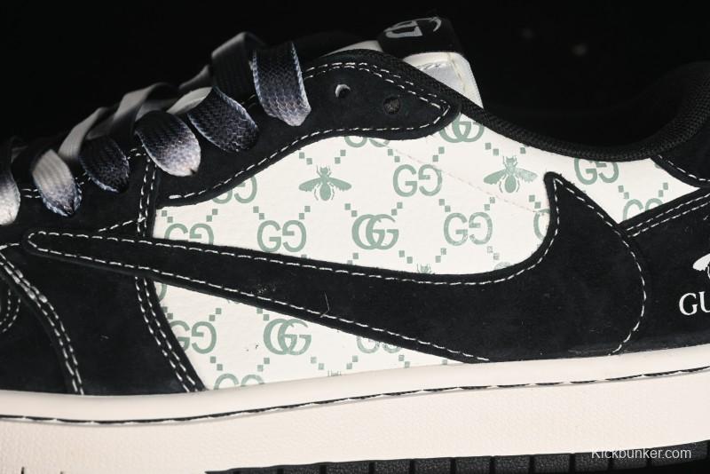 Nike Travis Scott x Fragment Design x Air Jordan 1 Low OG SP AJ1 Gucci Collaboration - Black Dragonfly Low-top Casual Sneakers - SJ2068-139