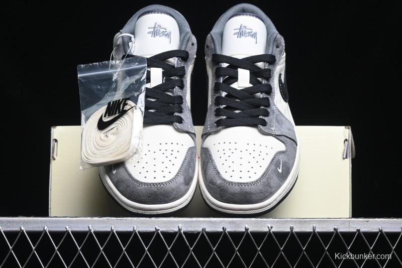 Nike Air Jordan 1 Low Stussy Collaboration Pig Grey Black Swoosh Custom Retro Basketball Shoes - SJ9950-029