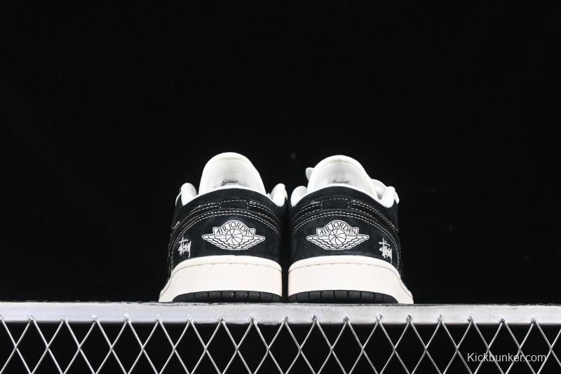 Nike Air Jordan 1 Low Retro Basketball Shoes Custom Stussy Black - FC1688-199