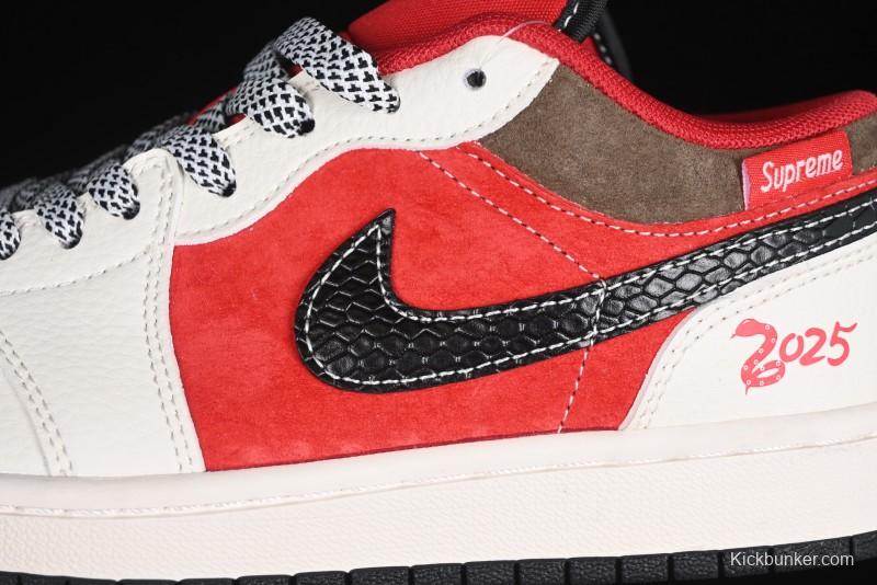 Nike Air Jordan 1 Low Supreme Collaboration Year of the Snake Limited Edition Retro Basketball Shoes - FC1688-203