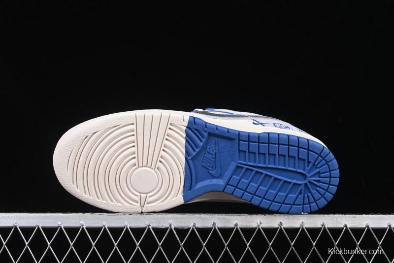Nike SB Dunk Low Stussy Year of the Snake Collaboration Light Blue Silver Swoosh Anniversary Custom Low-Top Casual Sneakers - DM6868-010