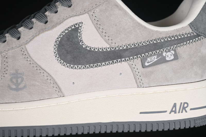 Nike Air Force 1 '07 Low Violent Bear Collaboration Grey Embroidered Swoosh Low-Top Casual Sneakers - KK1988-047