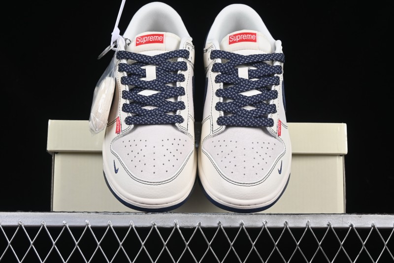 Nike SB Dunk Low Supreme Collaboration Grey Blue Woven Label Anniversary High-End Custom Low-Top Casual Skate Shoes - BB7518-026